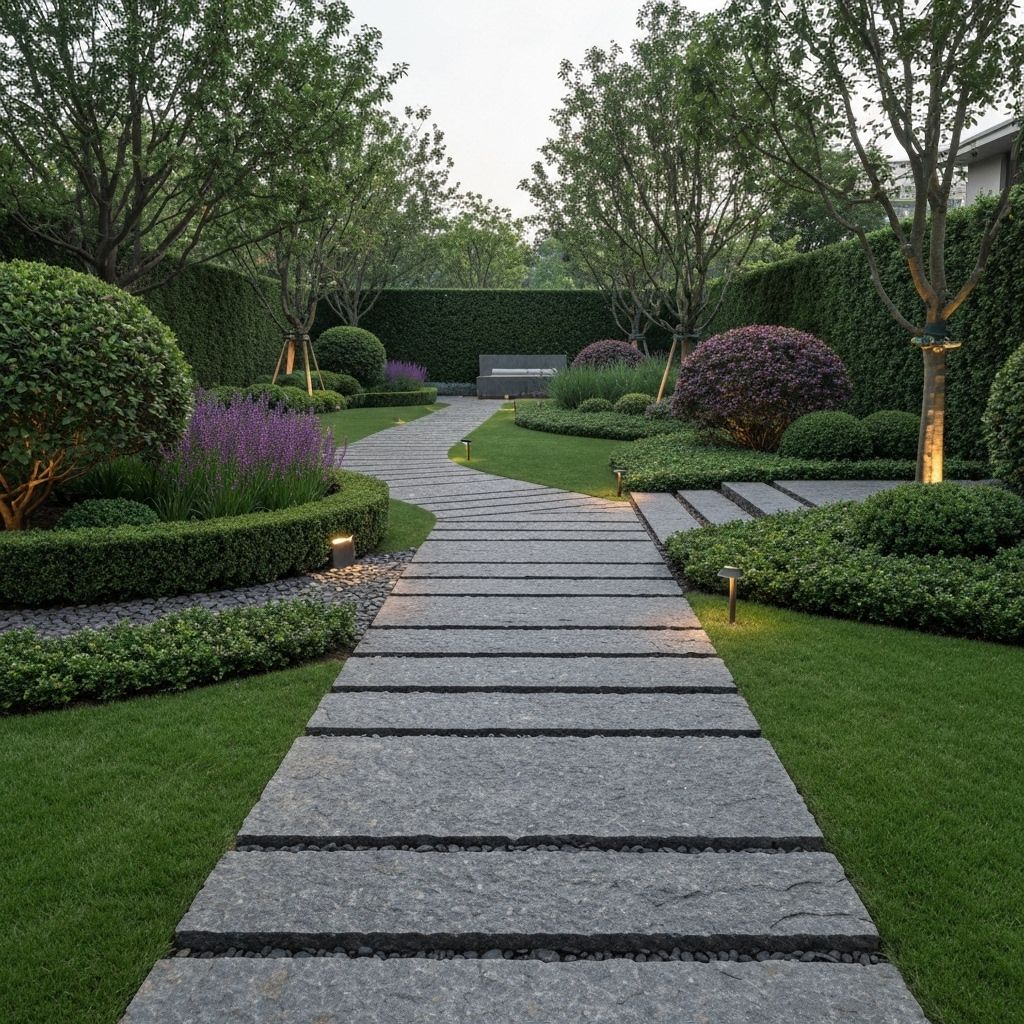 Modern landscape with stone pathway